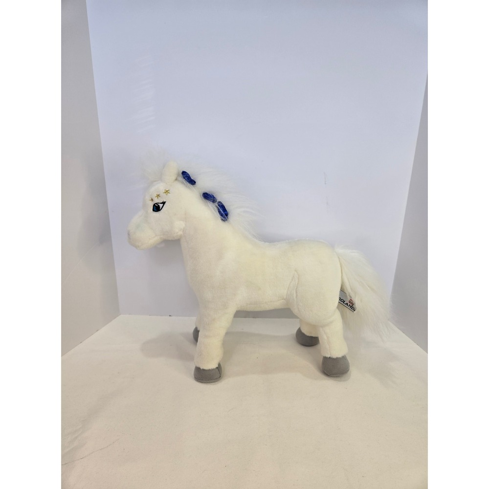 Vintage 2002 Legoland White Horse Plush Stuffed Animal Blue Eyes Stars 14"